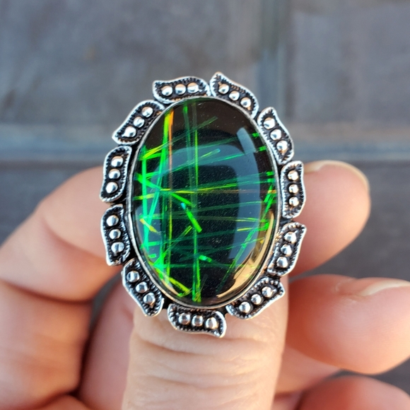 New Unique Dichroic Glass 925 Silver Ring. - Picture 5 of 16